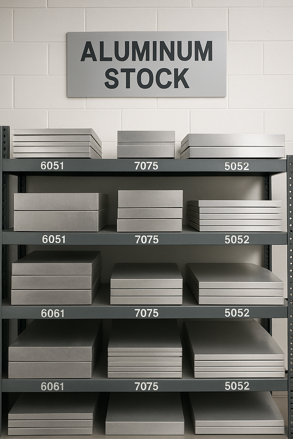 Aluminum stock area with organized racks
