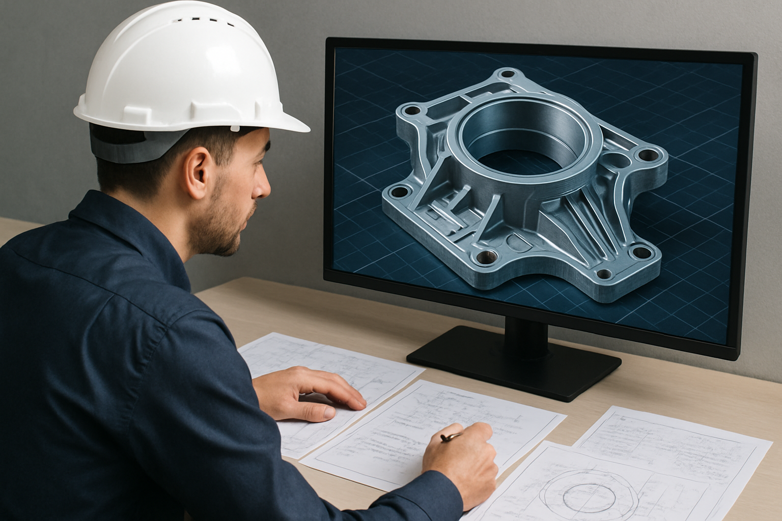 Engineer working on CAD model