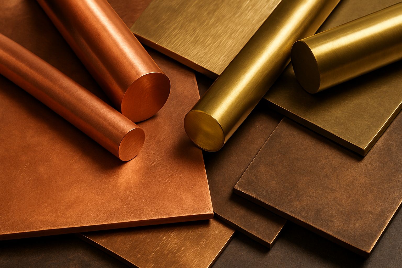 Copper, brass, and bronze samples